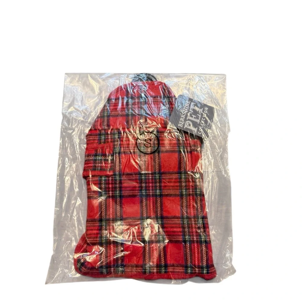 Berkshire Pet Collection Red Plaid Dog Coat with Faux Shearling inside NWT SZ SM